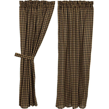 Black Check Scalloped Short Panel Curtain Set of 2 63